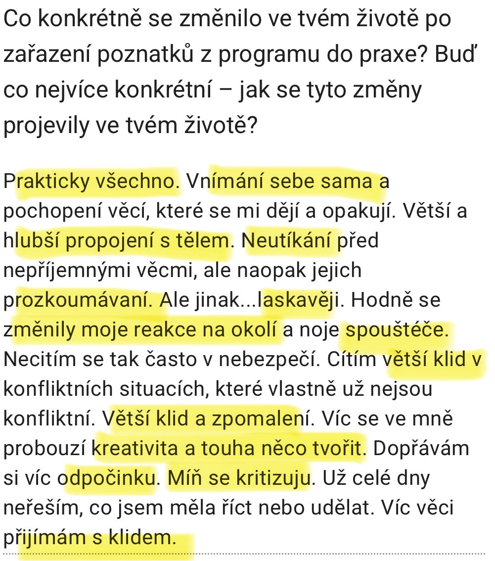 Zpráva od klientky — hlubší spojení s tělem, víc klidu a kreativity