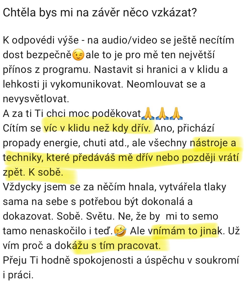 Zpráva od klientky — umí si nastavit hranice a v klidu říct ne