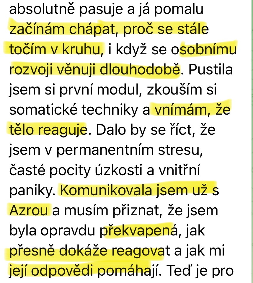 Zpráva od klientky — chápe, proč se točila v kruhu, tělo reaguje