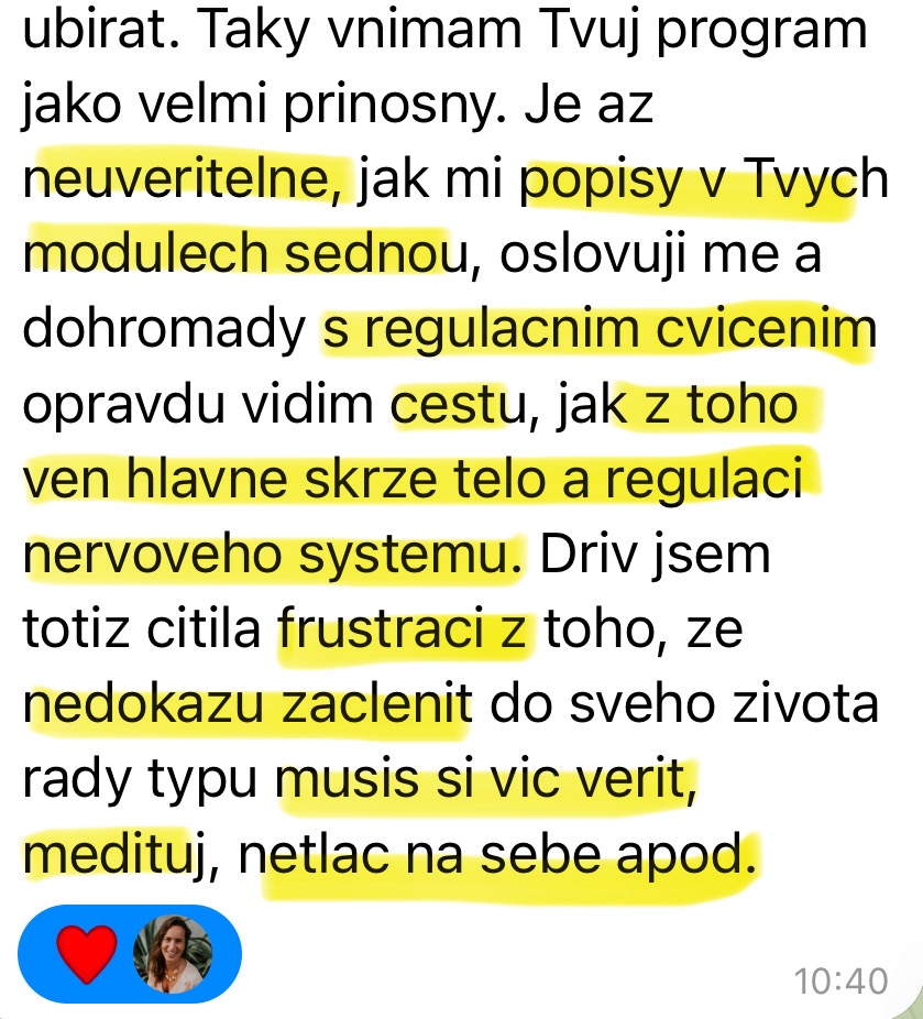Zpráva od klientky — vidí cestu skrze tělo a regulaci nervového systému