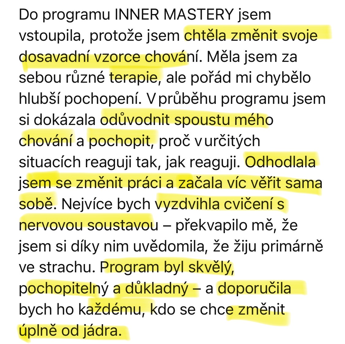 Zpráva od klientky — změnila práci a začala víc věřit sama sobě