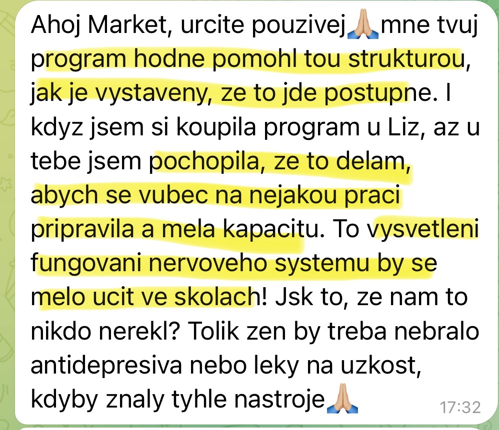 Zpráva od klientky — struktura programu a pochopení nervového systému