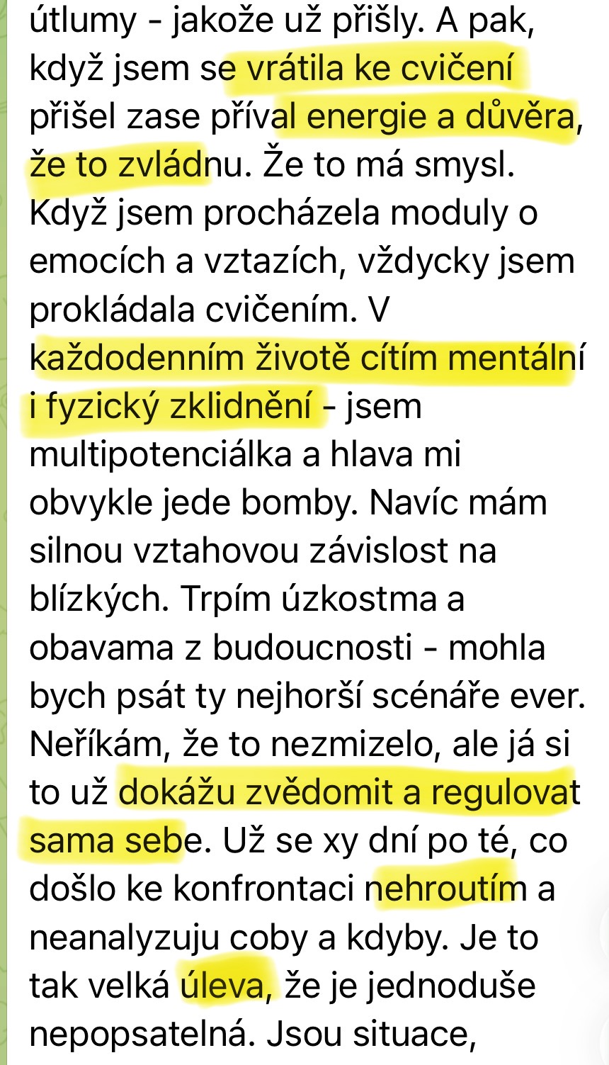 Zpráva od klientky — nová energie a schopnost regulovat úzkost